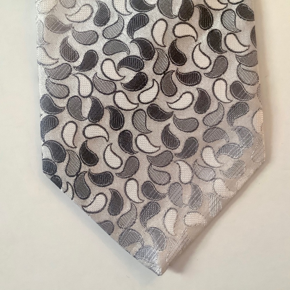 Versace Collection Silver + White Paisley Silk Tie